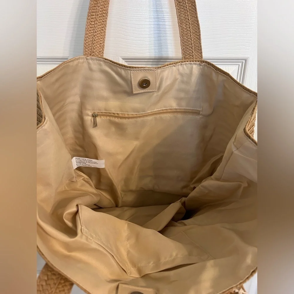 NWT Sol And Mer, Bikinis and Martinis Braided Straw Tote, Tan - Picture 4 of 7